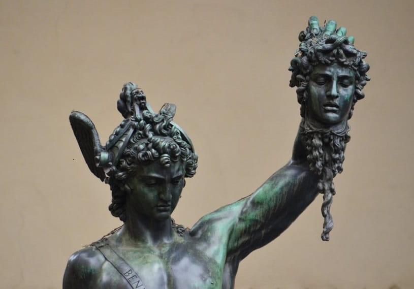 medusa holding perseus head statue